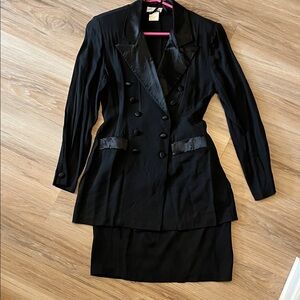 Dani Michaels Black Satin-Trimmed Blazer and Skirt